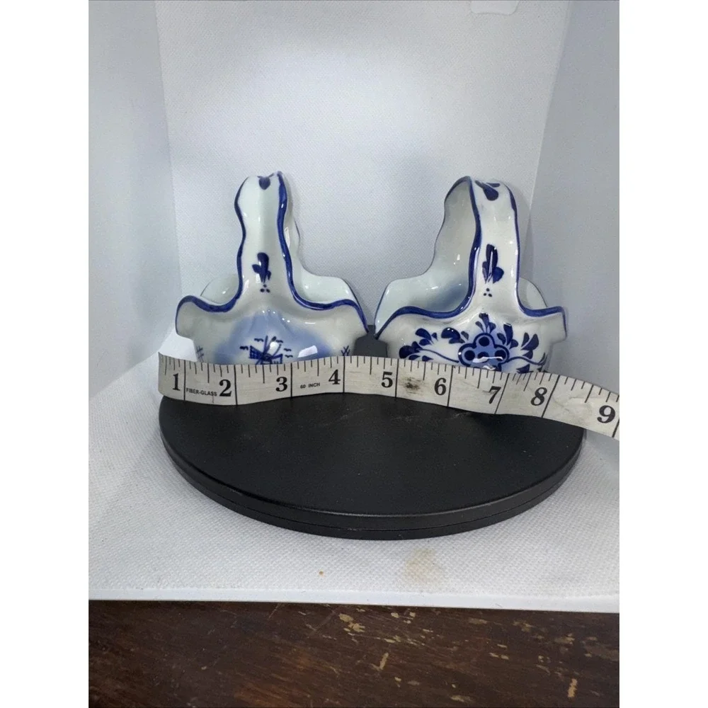 Hand painted Derby Blue and‎ White Miniature Basket With Handles.4